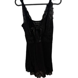 Y2K Wet Seal Black Lace Trim Cami Tank Top Bow Detail Camisole Women's Size M